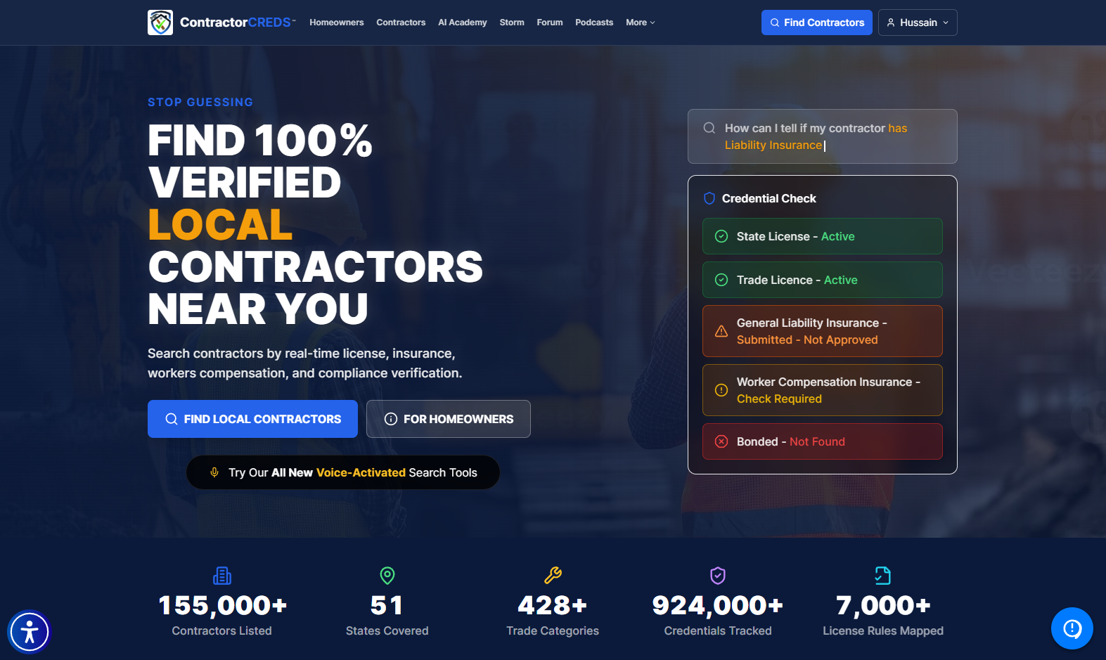 ContractorCREDs website screenshot
